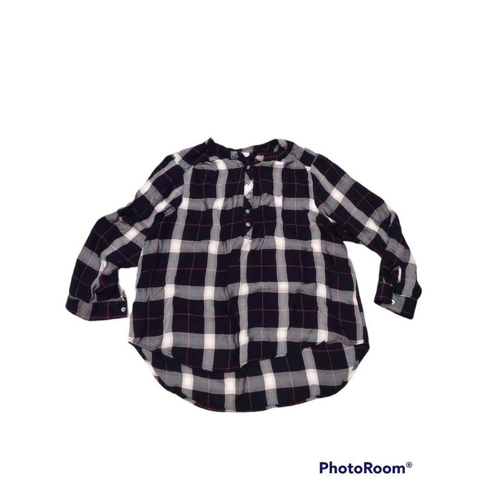 Jane and Delancey Buffalo Plaid Henley Shirt Blue Pink Hi Low Top Plus Size 1X